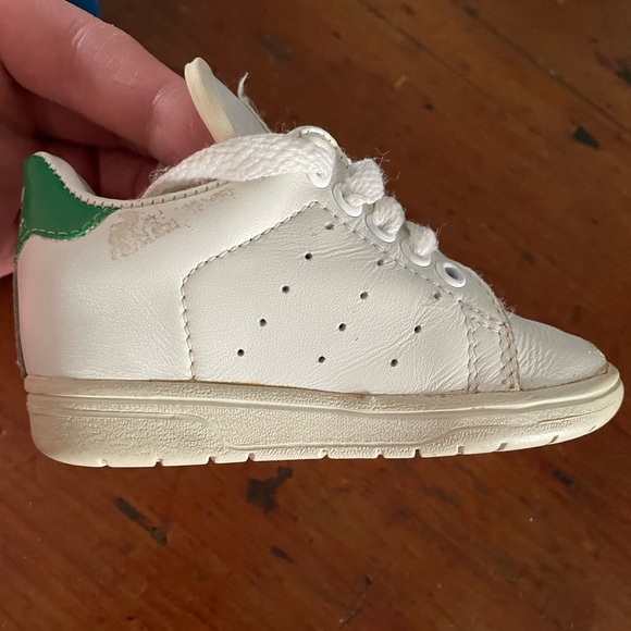 SUPER CUTE VINTAGE BABY/TODDLER ADIDAS STAN SMITH SHOES WHITE & GREEN SIZE 5 BOX - Picture 7 of 16